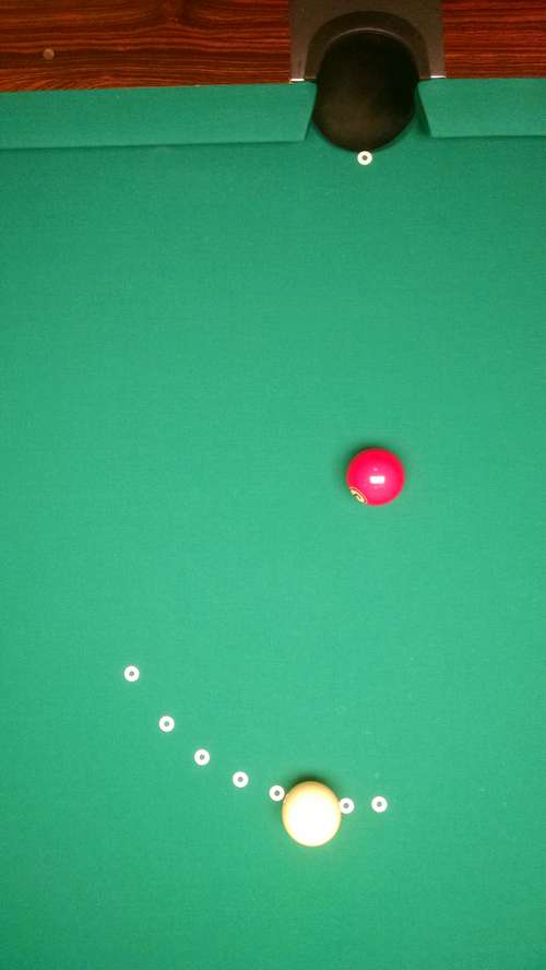 Fractional Aiming Overhead 3/4-Ball Billiard Shot
